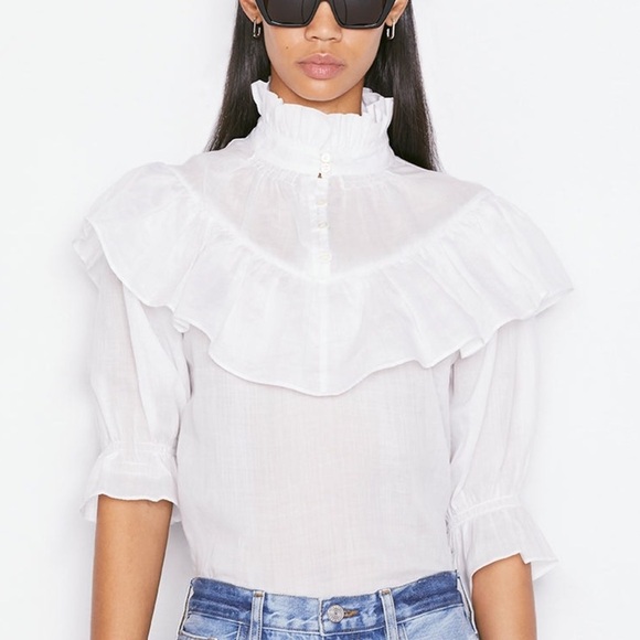 Frame Ruffle Flounce High Neck Button Top - Picture 1 of 10
